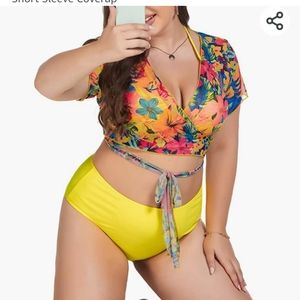Plus Size Bikini Set 3 Pieces Swimwear High Waist Sexy Bathing Suit